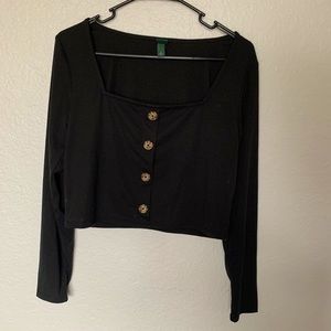 NWOT Black Square Neck Button Top